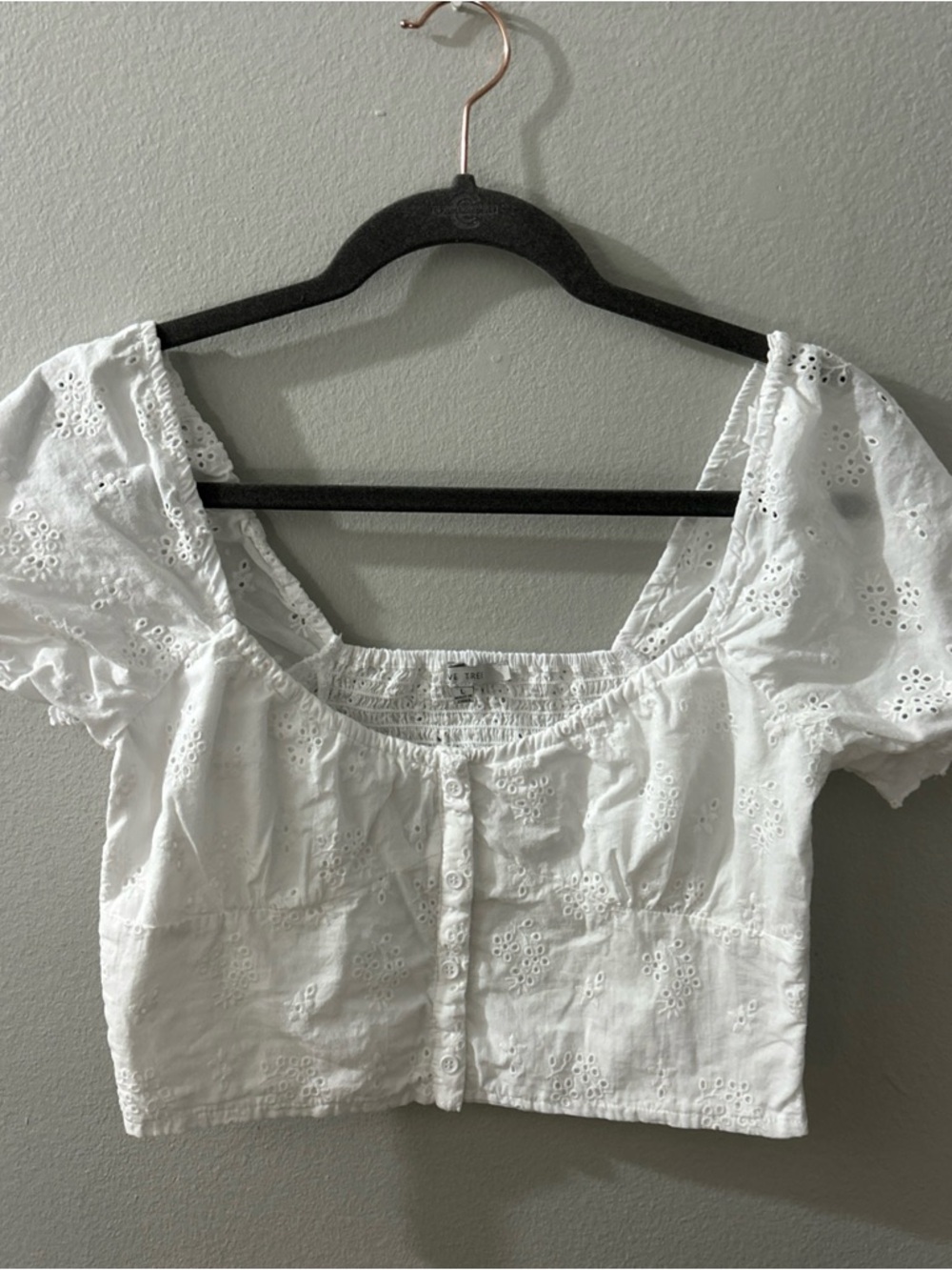 Love Tree Ladies Cropped White Eyelet 100 Cotton Shirt Size Large Boho Festival